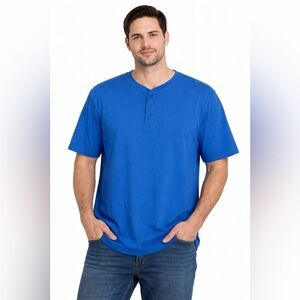 Berkley Jensen XL 100% Pima Cotton 3-Button Henley Blue Short Sleeve Tee
